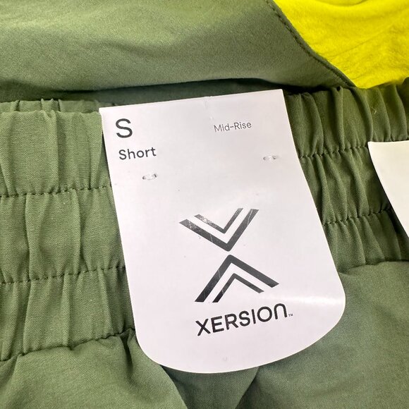 NEW! Xersion Workout Sport Shorts Green Yellow High Rise Small Quick Dry Stretch - Picture 3 of 12
